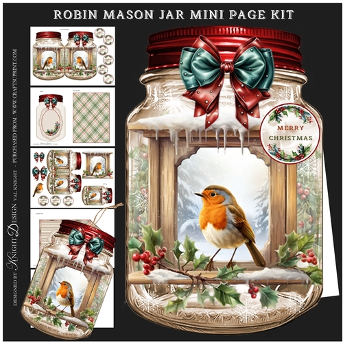 Christmas Robin Mason Jar Mini Page Kit