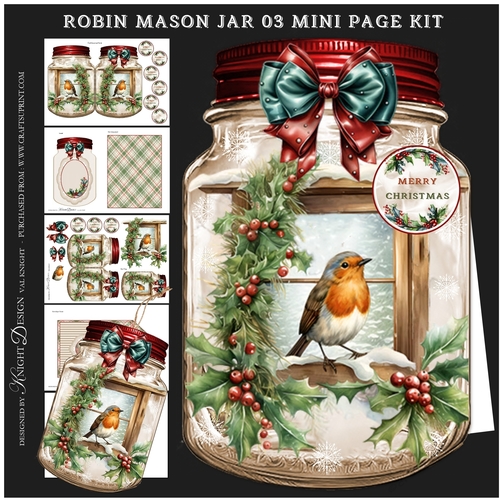 Christmas Robin Mason Jar 03 Mini Page Kit