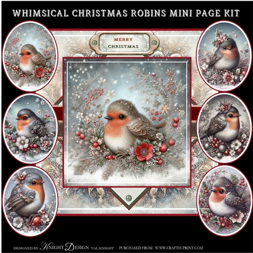 Whimsical Christmas Robins Mini Page Kit 