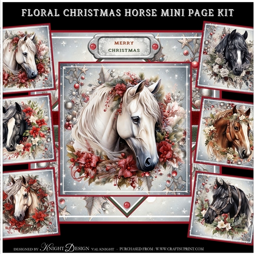 Floral Christmas Horse Mini Page Kit