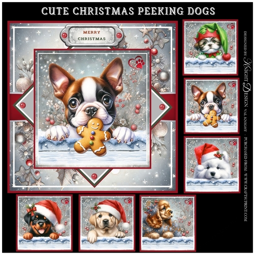 Cute Christmas Peeking Dogs Mini Page Kit