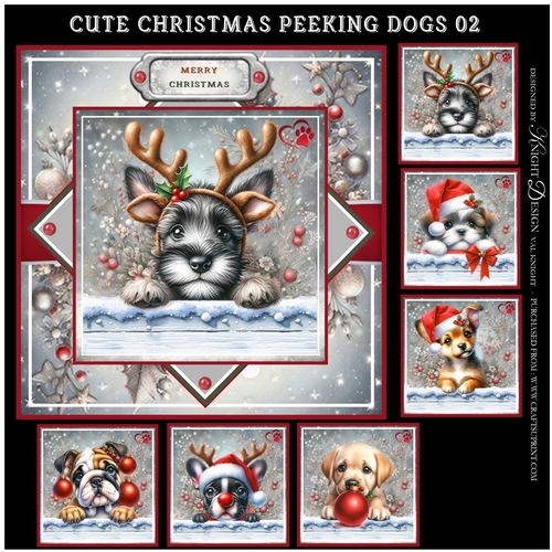 Cute Christmas Peeking Dogs 02 Mini Page Kit
