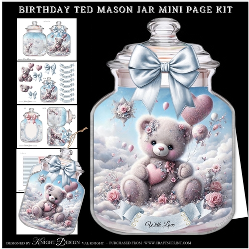 Birthday Ted Mason Jar Shaped Mini Page Kit 