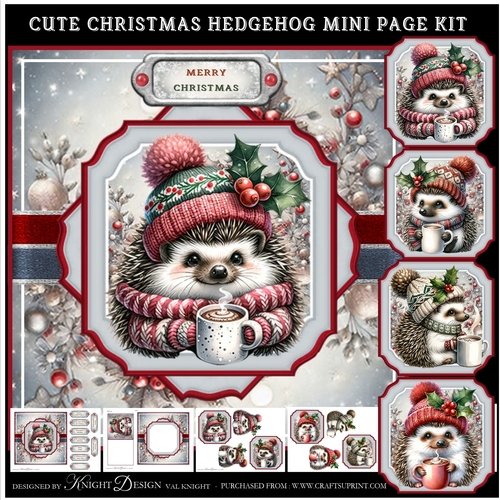 Cute Christmas Hedgehog Mini Page Kit
