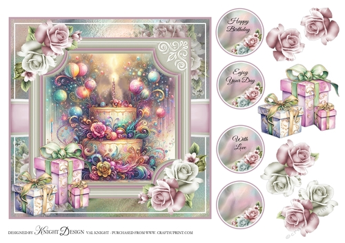 Birthday Cake Card Front With Decoupage