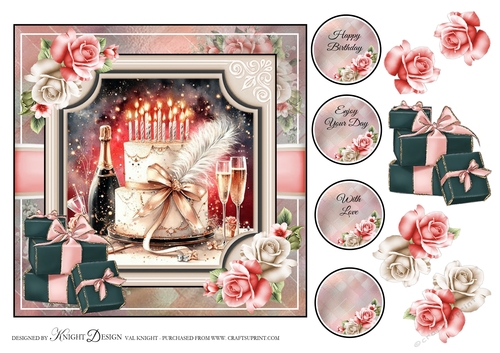 Beautiful Birthday Cake Card Front With Decoupage