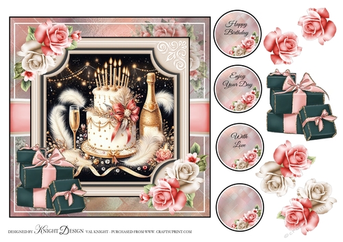 Beautiful Birthday Cake 3 Card Front With Decoupage