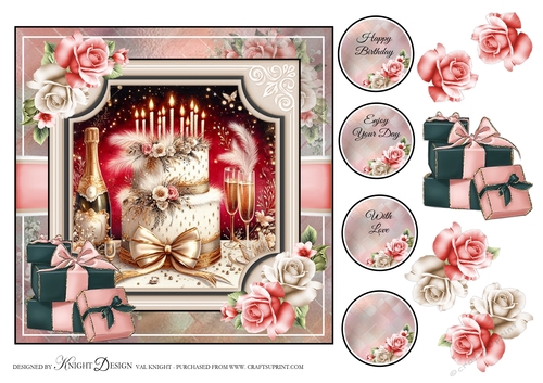 Beautiful Birthday Cake 4 Card Front With Decoupage