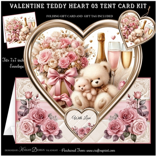 Valentine Teddy Heart 03 Tent Card Kit 