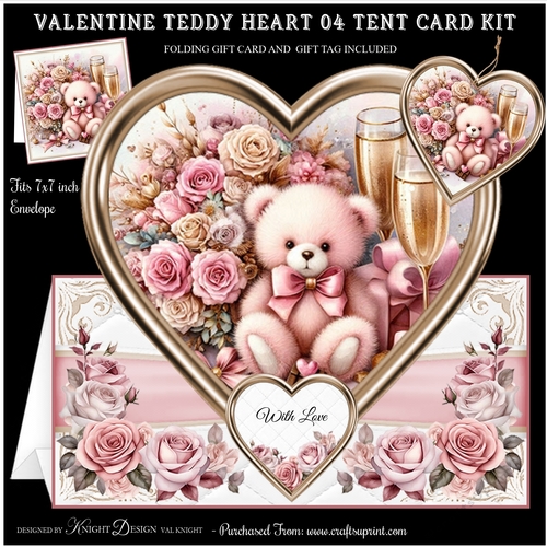Valentine Teddy Heart 04 Tent Card Kit