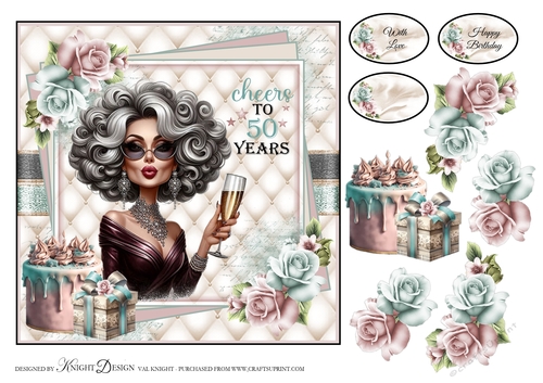 Cheers To 50 Years Card Front With Decoupage 