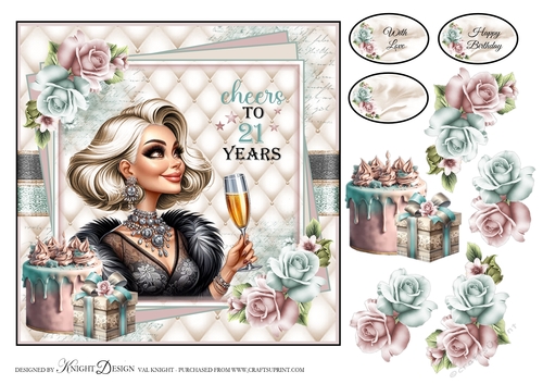 Cheers To 21 Years Card Front With Decoupage