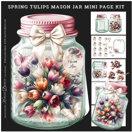 Spring Tulips Mason Jar Shaped Mini Page Kit