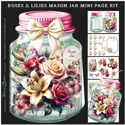 Roses & Lilies Mason Jar Shaped Mini Page Kit