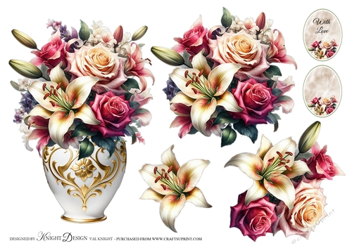 Beautiful Vase Of Lilies And Roses Topper