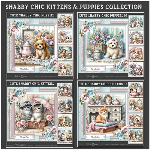 A Collection Of 4 Cute Shabby Chic Kittens & Puppies
