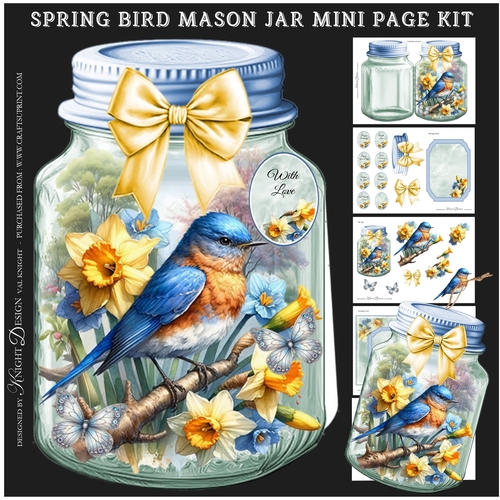 Spring Bird Mason Jar Shaped Mini Page Kit