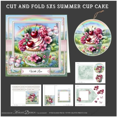 Cut And Fold Summer Cup Cake 5x5 Mini Page Kit