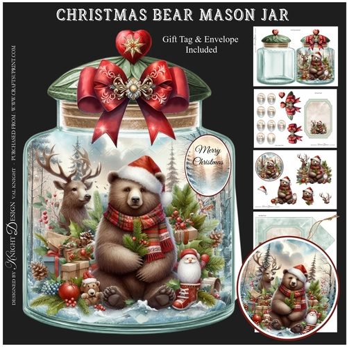  Christmas Bear Mason Jar Mini Page Kit