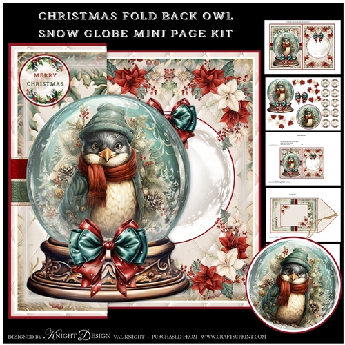 Christmas Fold Back Owl Snow Globe Mini Page Kit