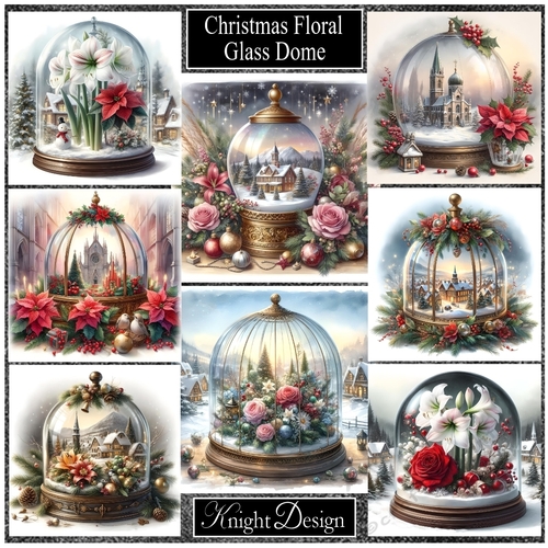 Christmas Floral Glass Dome