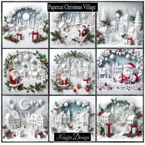 Papercut Christmas Village Scene