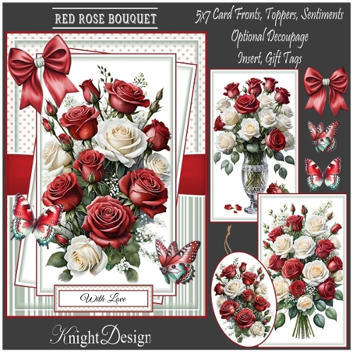 Red Rose Bouquet Mini Kit With Set Of 3 Card Fronts