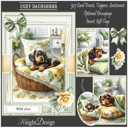 Cozy Dachshund Set Of 3 Card Fronts