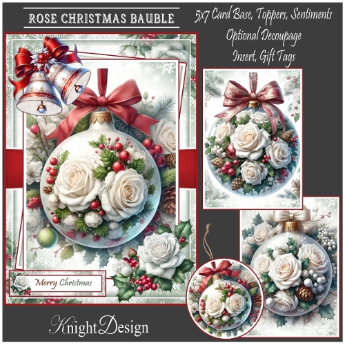 Rose Christmas Bauble With 3 Toppers - Makes 3 Cards