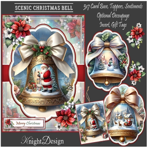 Scenic Christmas Bell With 3 Toppers - Makes 3 Cards