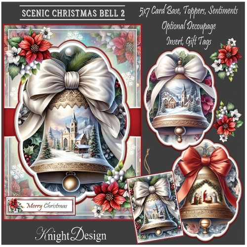 Scenic Christmas Bell 2 With 3 Toppers - Makes 3 Cards