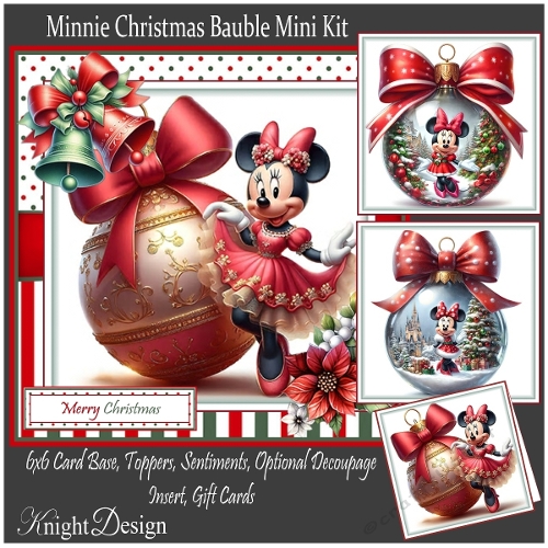 Minnie Christmas Bauble With 3 Toppers - Makes 3 Cards