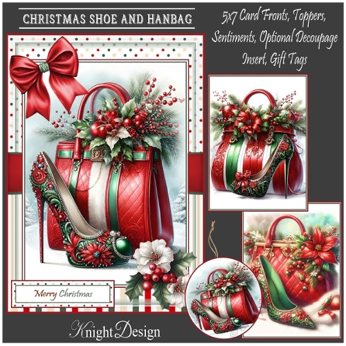 Christmas Shoe & Handbag With Set Of 3 Card Fronts