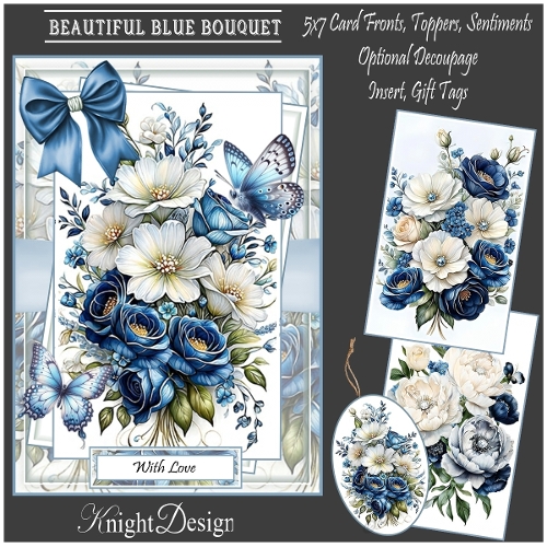 Beautiful Blue Bouquet With Set Of 3 Card Fronts