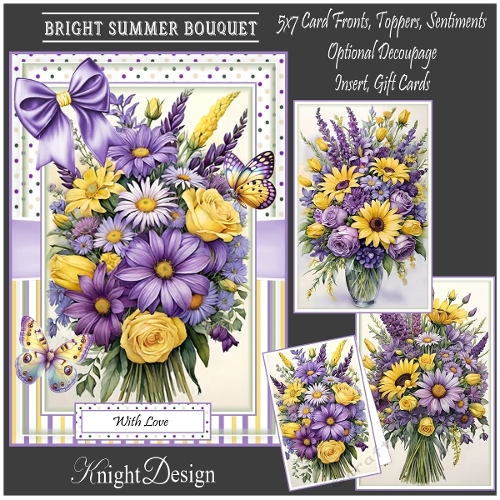 Bright Summer Bouquet With Set Of 3 Card Fronts