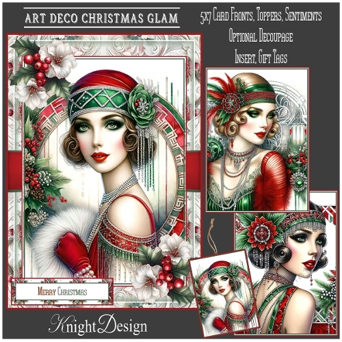 Art Deco Christmas Glam With Set Of 3 Card Fronts