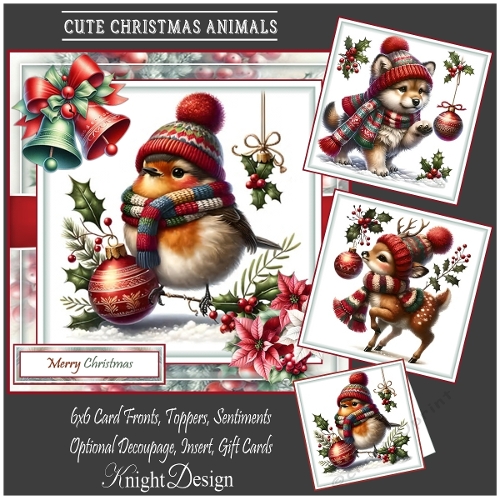 Cute Christmas Animals With Set Of 3 Card Fronts