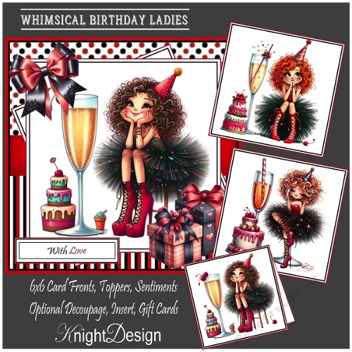Whimsical Birthday Ladies With Set Of 3 Card Fronts 