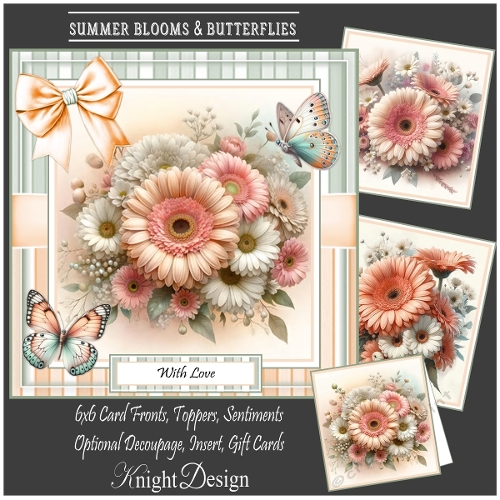 Summer Blooms & Butterflies With Set Of 3 Card Fronts 