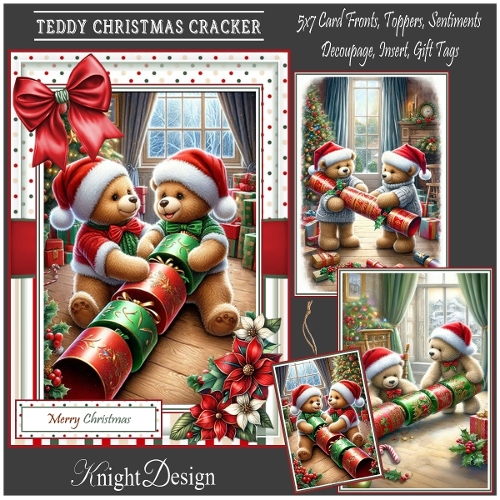 Teddy Christmas Cracker With Set Of 3 Card Fronts