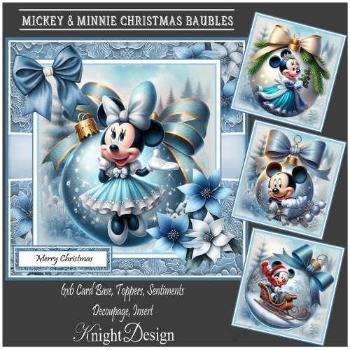 Mickey & Minnie Christmas Baubles With Set Of 4 Toppers