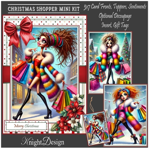 Christmas Shopper With Set Of 3 Card Fronts