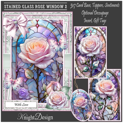 Stained Glass Rose Window 2  With Set Of 3 Toppers
