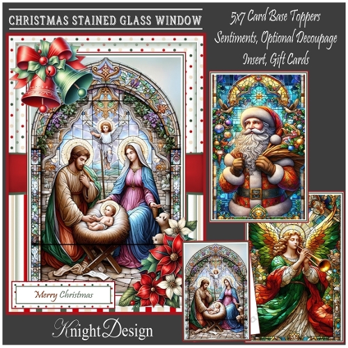 Christmas Stained Glass Window With 3 Toppers