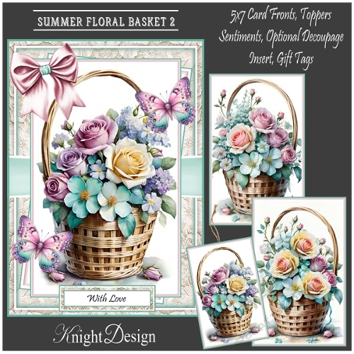 Summer Floral Basket 2 With 3 Card Fronts