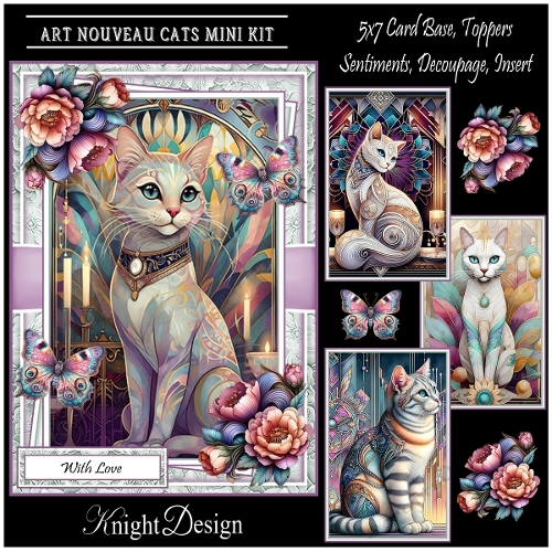 Art Nouveau Cats With Set Of 4 Toppers