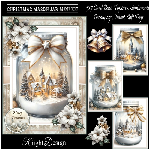 Christmas Mason Jar With Set Of 4 Toppers