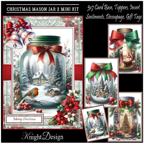 Christmas Mason Jar 2 With Set Of 4 Toppers