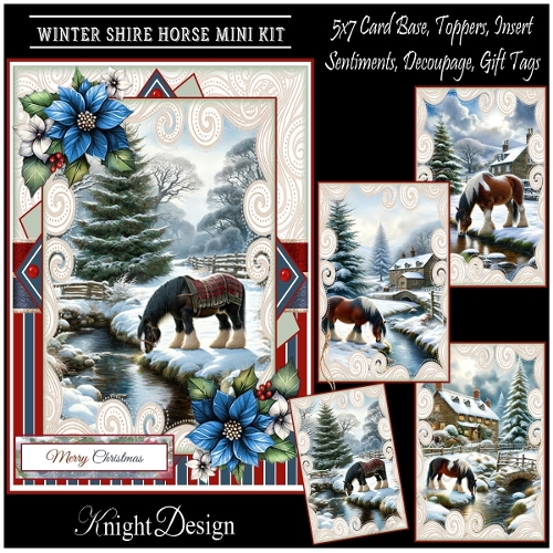 Winter Shire Horse With Set Of 4 Toppers