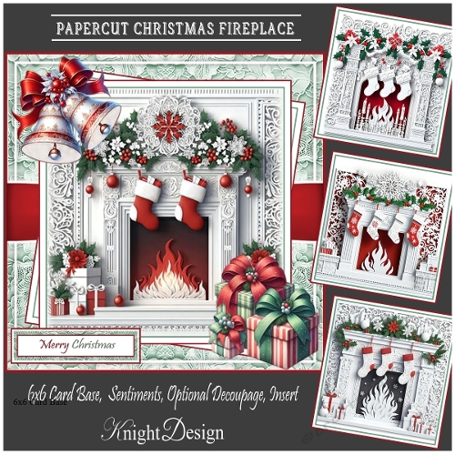 Papercut Christmas Fireplace With Set Of 4 Toppers